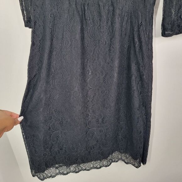 MAEVE ANTHROPOLOGIE Little Black Lace Holiday Party Shift Dress 3/4 Sleeves 6 - Picture 6 of 7